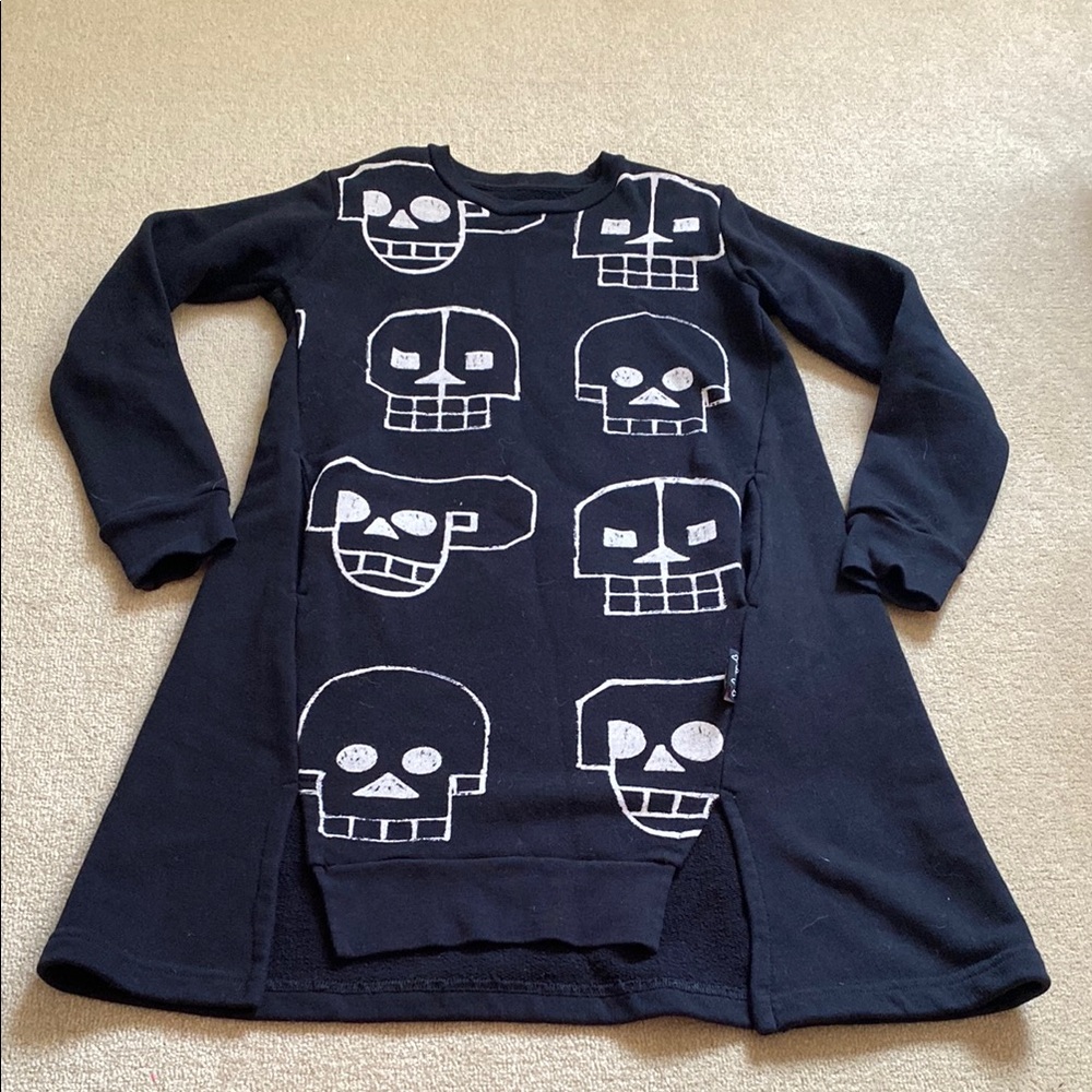 Black Skull Print Kids Dress